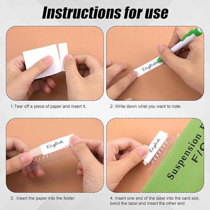 50 Set Hanging File Folder Tabs, Clear Plastic Hanging File Folder Labels Tabs with Paper Inserts Transparent File Folder Labels Tabs for Quick Identification