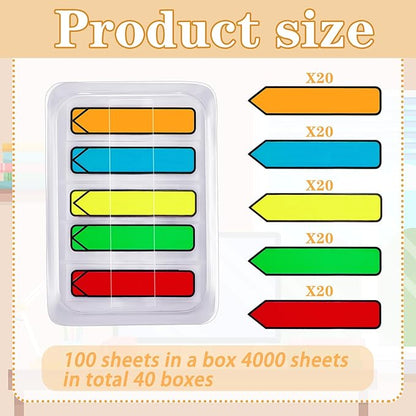 Teling 4000 Pcs Arrow Flags Arrow Tabs Flags Sign Here Tabs Arrow Stickers 5 Colors Sticky Flags Arrow Sticky Notes with Dispenser Easy to Post for Notary Books Paper