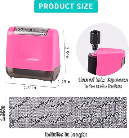 Identity Theft Protection Roller Stamp - Wide Confidential Roller Stamp with 3 Pack Refill Inks for Anti Theft Protection, Confidential Privacy Security, Address Blocker (Rose Pink)