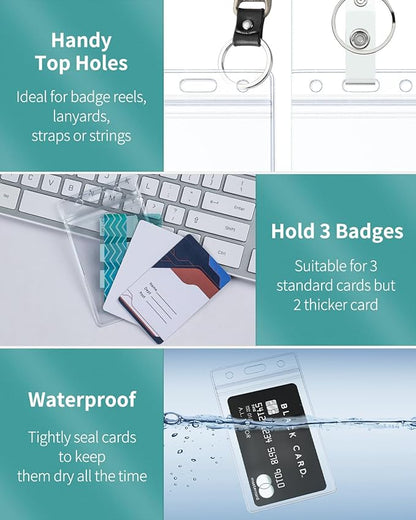 Uniclife 5 Pack Badge Holder Vertical Clear Plastic Case with Retractable Badge Reel Carabiner Clip Soft Waterproof Card Protector for IDs Credit Cards Proximity Cards Driver’s Licenses and Passes