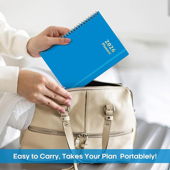 2026 Planner, Weekly and Monthly Calendar Planner, January 2026 - December 2026, Hardcover 2026 Calendar Planner Book with Tabs For Women & Men, Inner Pocket, Spiral Bound, Perfect for Office Home School Supplies - A5 (6.3" x 8.5"), Azure Blue