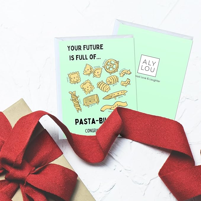 ALY LOU Graduation Card Funny for Him/Her, Congratulations Grad Card for Students Son Daughter, College High School University Greeting Cards (You're Future Is Full Of Pasta-bilities)