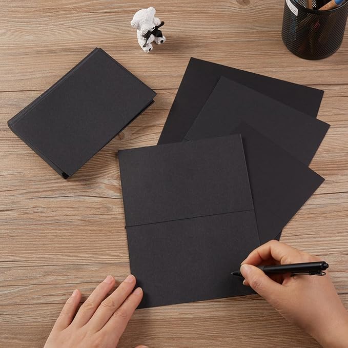 50 Pack Blank Cards Folded Cardstock Thank You Blank Greeting Cards for Invitations, Wedding, Greeting Cards, All Occasion DIY (Black, 5x7)
