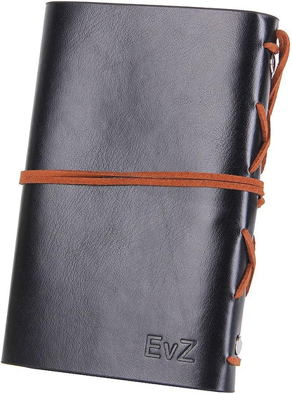EvZ Leather Writing Journal Notebook, 5 Inches Vintage Nautical Spiral Blank String Diary Notepad Sketchbook Travel to Write in, Unlined Paper, Retro Pendants, Classic Embossed, Black