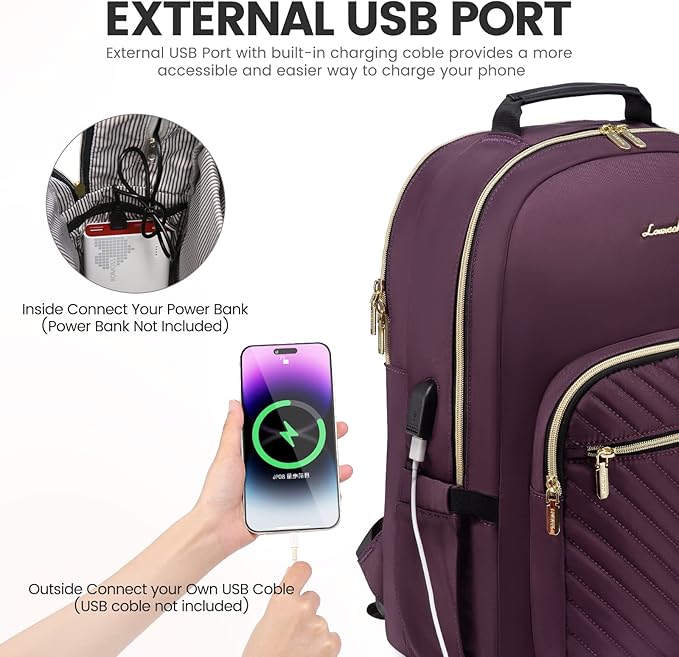 LOVEVOOK Laptop Backpack for Women 18.4 inch,Cute Womens Travel Backpack Purse,Professional Laptop Computer Bag,Waterproof Work Business College Teacher Bag Carry on Backpack with USB Port,Deep Purple