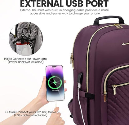 LOVEVOOK Laptop Backpack for Women 15.6 inch,Cute Womens Travel Backpack Purse,Professional Laptop Computer Bag,Waterproof Work Business College Teacher Bag Carry on Backpack with USB Port,Deep Purple