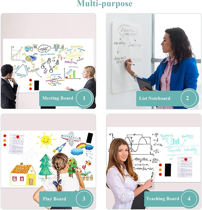 Magnetic Dry Erase Whiteboard Paper, 48" x 36" with Self Adhesive Whiteboard for Wall, Easy to Write and Clean Dry Erase Board for Kids, Office, Home, with Marker, Magnetic Eraser and Magnets