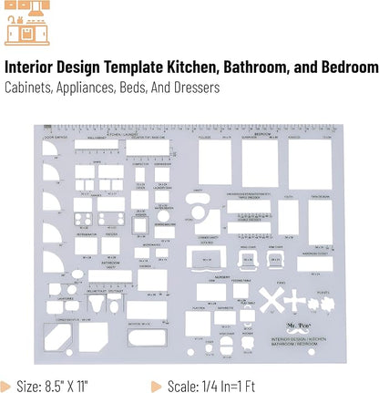 Mr. Pen- House Plan, Interior Design and Furniture Templates, Drafting Tools and Ruler Shapes for Architecture - Set of 3