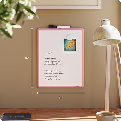 U Brands Contempo Magnetic Dry Erase Board, 11”x14”, Blush Pink Modern Frame, Includes Magnet and Marker