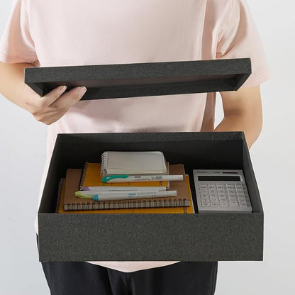 Soul & Lane Decorative Storage Boxes with Lids, Paper Storage Box Set for Keepsakes, Stationery, Office Organizers, Nesting Boxes, Black Kraft