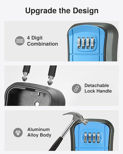 Puroma Key Lock Box, Portable Combination Lockbox Wall-Mounted Key Storage Box for House Keys, Resettable Code Safe Security Lock Box for Home, Office, Apartment Spare Key Storage (1 Pack, Blue)