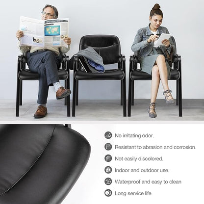OLIXIS Guest Reception Desk Chairs Without Wheels PU Leather Padded Arms, for Office Waiting Room Restaurant Library Barber Store Clinic Lobby Student Adult, Black-1 Pack