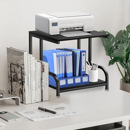 2-Tier Printer Desk Stand, Desktop Printer Stand, Printer Stand for Desk, Printer Shelf Desk Organization for Home,Office Desktop Printer,3D Printer,Fax Machine,Scanner,17.3”D x 11.8”W x 15.7”H, Black
