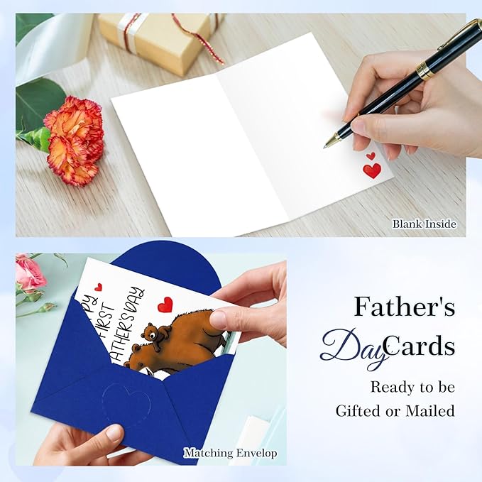 FaCraft Happy First Fathers Day Card for New Dad Dad to Be Expecting Fathers, 4 x 6 Happy 1st Fathers Day Gift Card with Envelope from Wife Daughter Son Baby Boy Girl(Baby Bear)