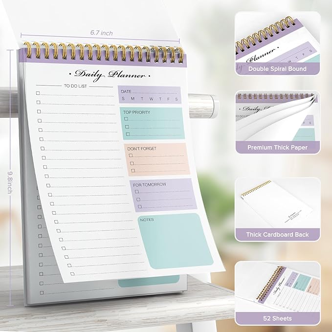 To Do List Notepad, To Do List Notebook for Work with 52 Undated Sheets, 6.7"×10.1", Daily To Do List Planner, Checklist Organizer Notebook for Office, Home and School- Purple