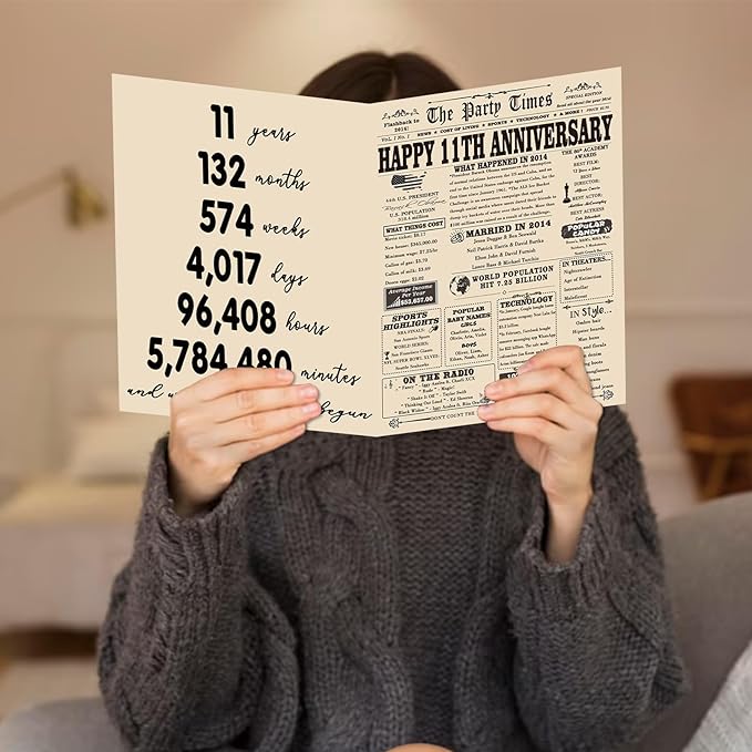 YiKaLus Happy 11th Anniversary Card for Him Her, Romantic 11 Year Wedding Gifts for Husband Wife, Steel 12th Aday Gift Card for Women Men