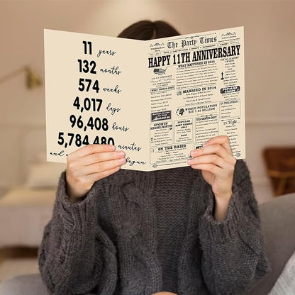 YiKaLus Happy 11th Anniversary Card for Him Her, Romantic 11 Year Wedding Gifts for Husband Wife, Steel 12th Aday Gift Card for Women Men