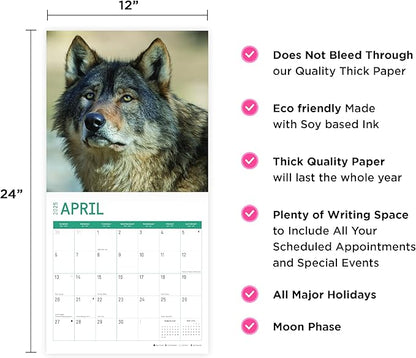 2025 Wolves Monthly Wall Calendar by Bright Day, Includes Over 300 Stickers, 12 x 12 Inch