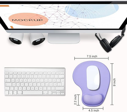 JIKIOU Mouse Pad, 2 Pack Ergonomic Mouse Pads with Comfortable Gel Wrist Rest Support and Lycra Cloth, Non-Slip PU Base for Easy Typing Pain Relief Durable and Easy to Clean Small Purple