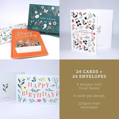 Deluxe Floral Birthday Cards Set - Bulk Assortment with Kraft Envelopes & Round Stickers, Perfect for Women, Baby Showers, Thank You Notes, and Gift Messages - Vibrant Flower Designs on Quality Paper.