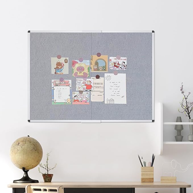 VIZ-PRO Large Fabric Bulletin Board/Foldable Notice Board Felt Gray, 72 X 48 Inches, Silver Aluminium Frame