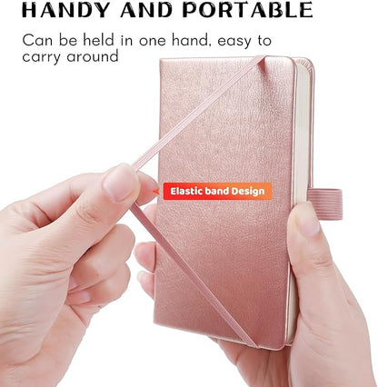 Animusphere 2Pack Pocket Notebook Small Notebook Journal Notebook 4 inches x 5.7 inches 200 Pages Leather Cover With Pen Holder Page Marker Ribbons (Rose Gold)