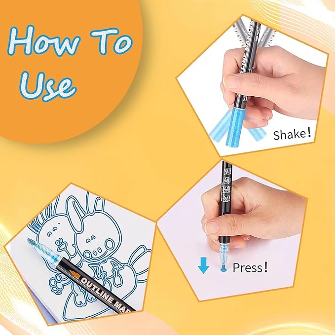 Shimmer Markers Double Line Outline Markers, 24 Colors Squiggles Shimmer Outline Markers Pen Set for Drawing Art School Supplies, Glitter Markers Set for Cards Lettering, Gift for 4-12 Year Old Girl