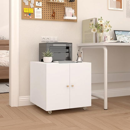Metal Printer Stand, Large Printer Table with Wheels, Heavy Duty Printer Cabinet Stand, Mobile Fax Machine Stand with Storage, Modern Printer Stands for Home Office, Copier, Computer