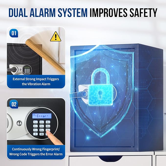 BlackSmith Large Home Safe Box 2.0 Cub Biometric Safe Fingerprint Recogntion Security Safe with Removable Shelf LED Light Fireproof Bag Wall Mount Cabinet Safe for Home Office Hotel