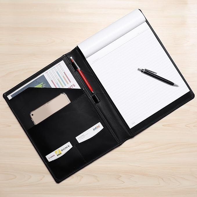 Succor Genuine Leather Business Portfolio Organizer-Professional Padfolio-Leather Binder-Document Holder-Resume Folder-A4 PAD Folio for Men and Women-13”x10”-Black