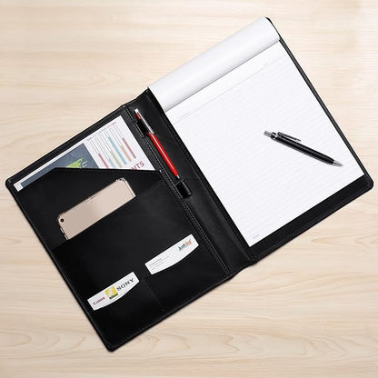 Succor Genuine Leather Business Portfolio Organizer-Professional Padfolio-Leather Binder-Document Holder-Resume Folder-A4 PAD Folio for Men and Women-13”x10”-Black