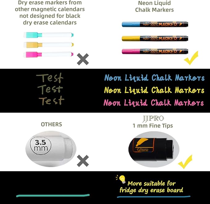 Magnetic Chalkboard Monthly Calendar - Weekly Planner Blackboard Combo Set w/Neon Bright Liquid Chalk Markers - Bonus Grocery List and Notepad Blackboard for Refrigerator Included