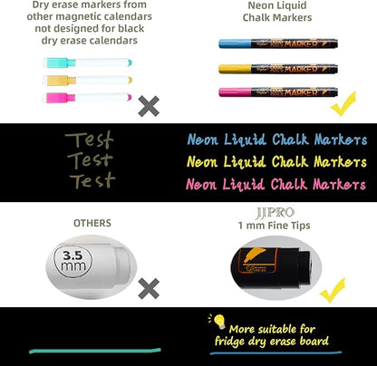 Magnetic Chalkboard Monthly Calendar - Weekly Planner Blackboard Combo Set w/Neon Bright Liquid Chalk Markers - Bonus Grocery List and Notepad Blackboard for Refrigerator Included