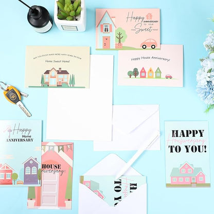 48 Pcs Happy Home Anniversary Cards with Envelopes Bulk Blank Welcome House Cards Real Estate Thank You Notes Housewarming Gifts for Clients Neighbors, 4 x 6 in(Classic)