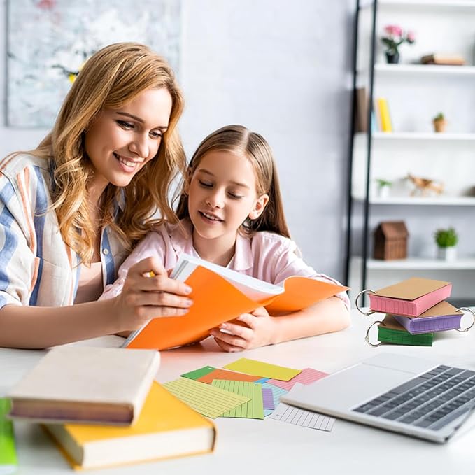 1000 PCS Index Cards 3x5 Inches Colored Flash Cards with Ring, Punched Lined Flashcards Ruled Index Cards Notecards Study Cards Heavy Note Cards for Studying, Learning, School, College, Memory