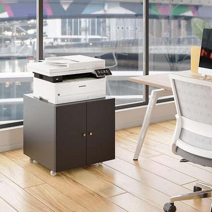 Printer Stands with Storage, Desk Organizers for Home Workspace, Under Desk Black Small Rolling Printer Table Work Cart with Wheels Organizer Spaces for Office