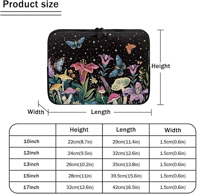 Butterfly Flower Laptop Sleeve for Women 13 inch Lap Top Case Portable Laptop Protector Zippered Pouches with Humanize Design Computer Carrying Case Star Briefcase