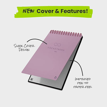 Rocketbook Mini Reusable Smart Notepad, Pocket Size Notebook 3.5x5.5, Pink - Dotted Pages, App-Connected, Erasable, Ideal for On-The-Go List Taking & Quick Notes Anywhere