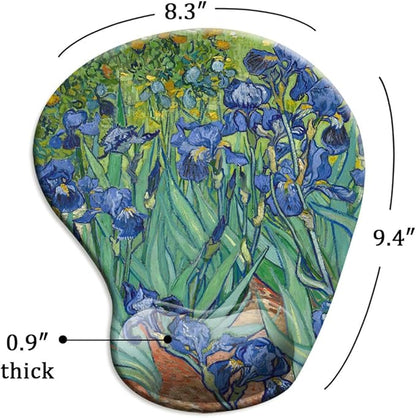 DOOKE Ergonomic Mouse Pad with Wrist Support and Coaster,Mouse Pads with Non-Slip PU Base for Home Office Working Studying Easy Typing & Pain Relief Van Gogh Irises