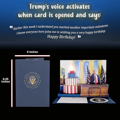 OUR FRIENDLY FOREST Pop Up Birthday Card with Light & Sound Features Real Donald Trump Voice Message for Men and Women, Parents, Couples (Cake)