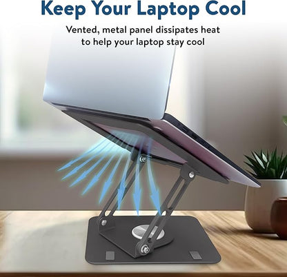 Swivel Laptop Stand for Desk, Adjustable Laptop Stand for Desk w/ 360° Rotation, Raise Tilt Cools Laptop with This Ergonomic Laptop Stand Riser, Collapsible iPad Computer Laptop Stand (Space Gray)