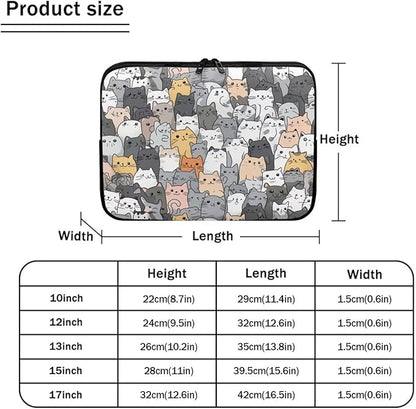 Cartoon Cat Print Laptop Briefcases for Men Women, Cute Laptop Sleeve Case Water Resistant Neoprene Computer Carrying Cover 17 Inch Laptop Carrying Bag