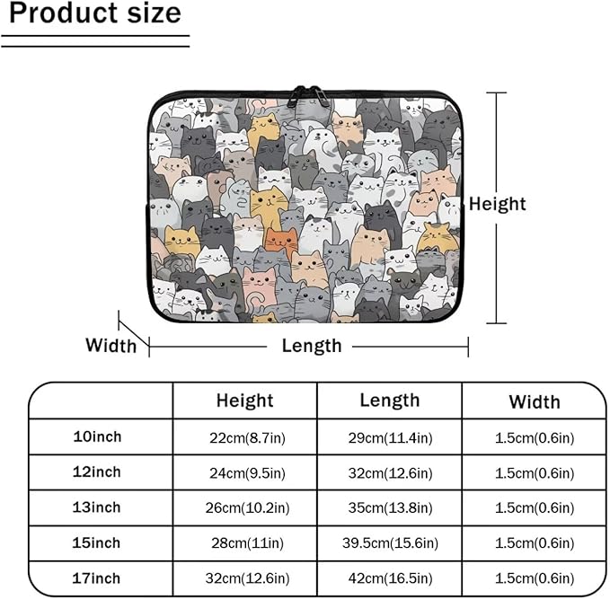 Cartoon Cat Print Laptop Briefcases for Men Women, Cute Laptop Sleeve Case Water Resistant Neoprene Computer Carrying Cover 13 Inch Laptop Carrying Bag