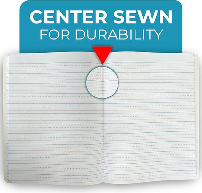5 Pack Primary Composition Notebooks, 200 Pages (100 Sheets), Primary Ruled Composition Notebook for Kids, 9-3/4" x 7-1/2", Grades K-2 Writing Workbook, Writing Dotted Lined, Black Marble