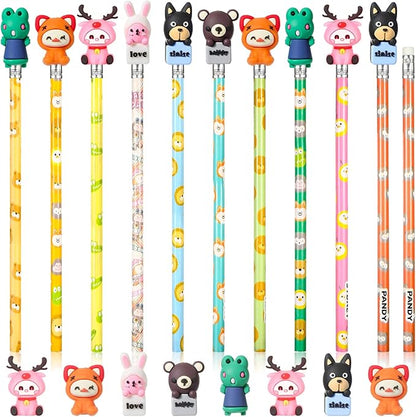 Ireer 60 Pcs Scented Pencils for Kids Animal Fruit Fun Smelly Pencils Bulk HB Graphite with 60 Pcs Cute Cartoon Toppers Gift for School Office Classroom Party Reward Supplies(Cute Style)