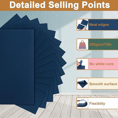 40 Sheets Navy Blue Cardstock 8.5 x 11 Scrapbook Paper, 200gsm/75lb Heavyweight Paper Card Stock for DIY Card Making, Greeting Cards, School Crafts, Wedding Invitations, Thank You Cards