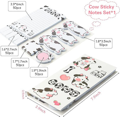 I Just Really Like Cow Sticky Notes Set, 550 Sheets, Cute Pink Cow Shaped Self-Stick Notes Pads Barnyard Farm Animal Divider Tabs Bundle Writing Memo Pads Back to School Office Supplies