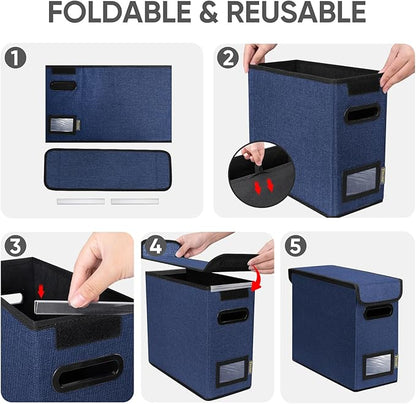 BALEINE File Organizer Box with Lid, Collapsible File Folder Organizer with Plastic Slide, Hanging File Folder Box for Office Document Storage (1 Pack, Blue, S)