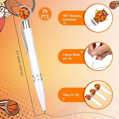 Zhanmai 24 Pcs Novelty Basketball Pens Sports Ballpoint Pens Basketball Party Favors Desk Cool Writing Tool for Students Supplies Stationery School Office Decor(White,Basketball)