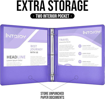 3 Ring Binder 1 Inch, IntoJoy 6 Pack Clear View 3 Hole Binder PVC-Free Fits 8.5x11 Inch Paper Flexible Round Ring Binders for School Office Home Binder Supplies (Purple)